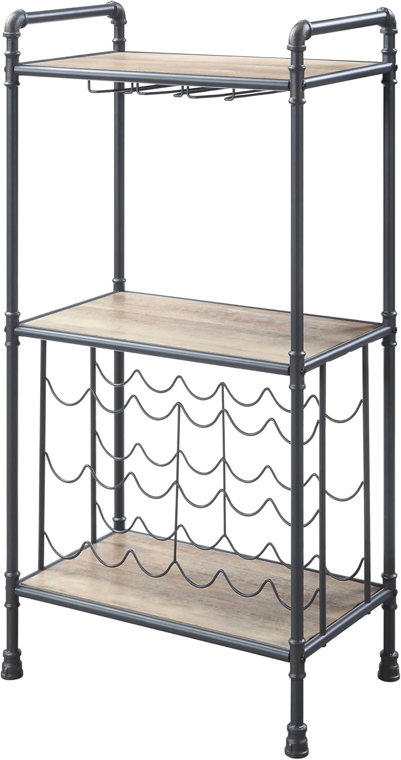 LOPOO 18-Bottle Antique Oak Wine Rack with Stemware Holders