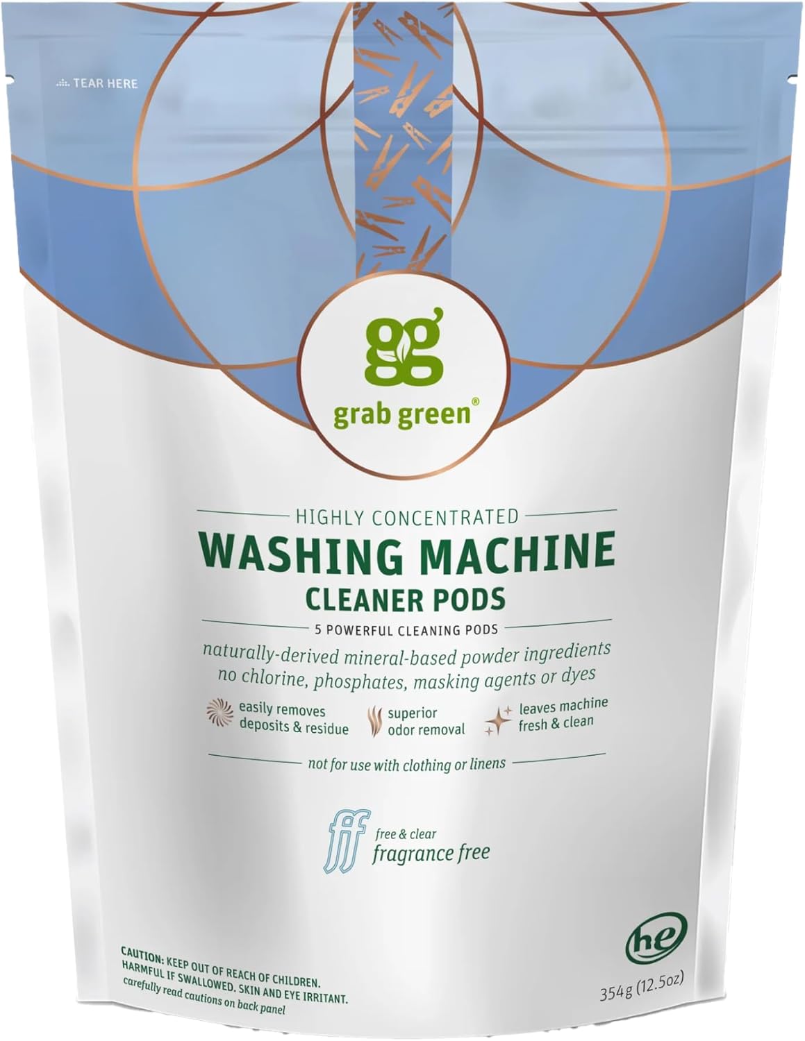 Grab Green Washing Machine Cleaner 5 Count Mineral Based Fragrance Free
