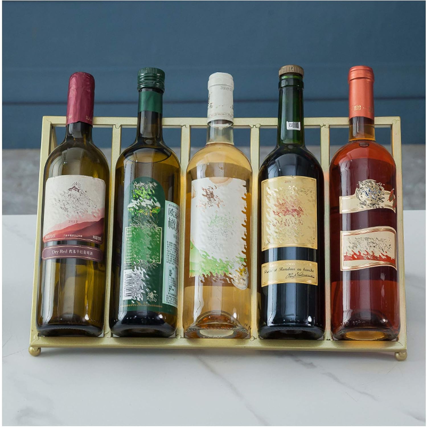BOCbco Tabletop Wine Rack Holds 5 Bottles Rose Gold