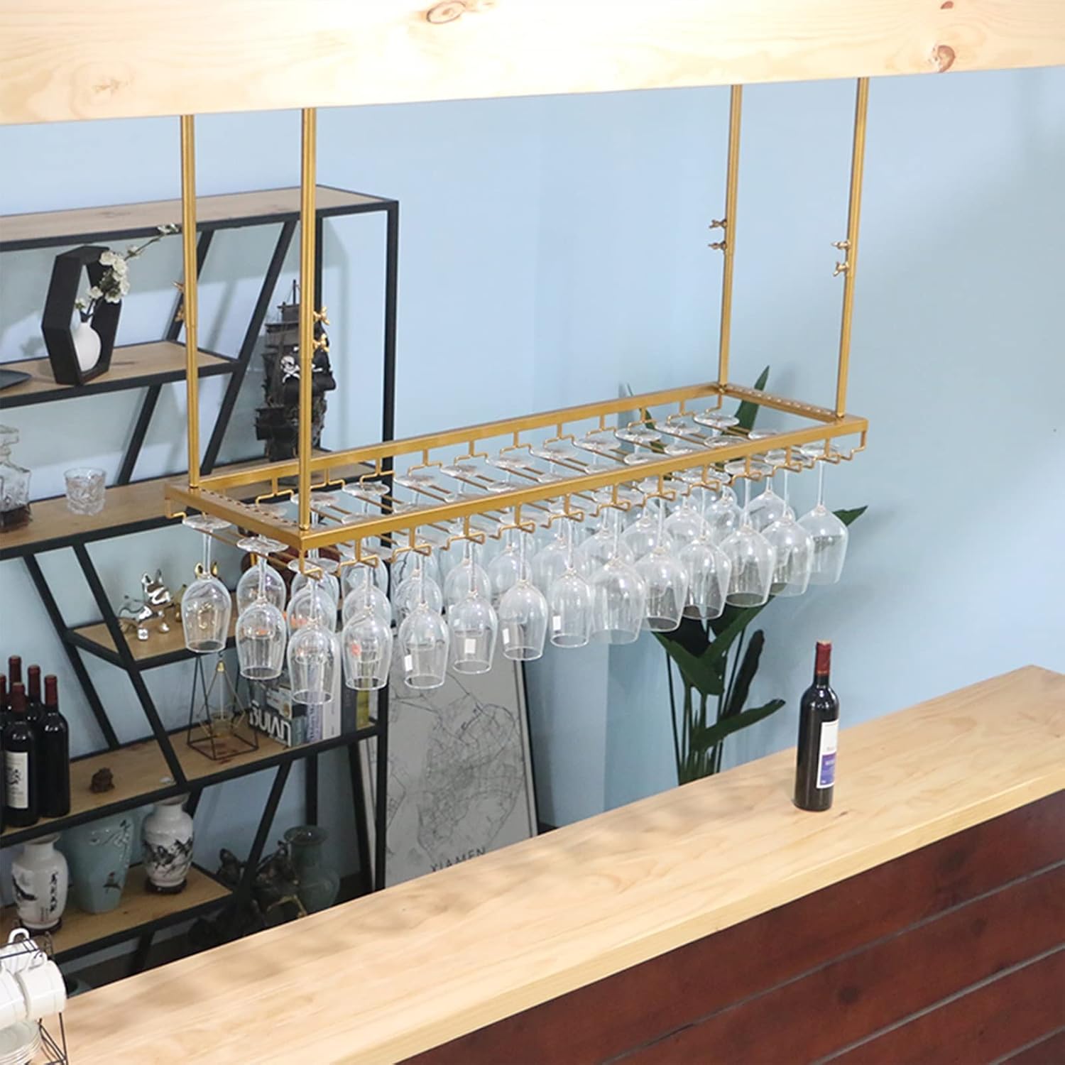 Suuim Ceiling Wine Rack Holder Adjustable Stemware Storage for Bar Kitchen