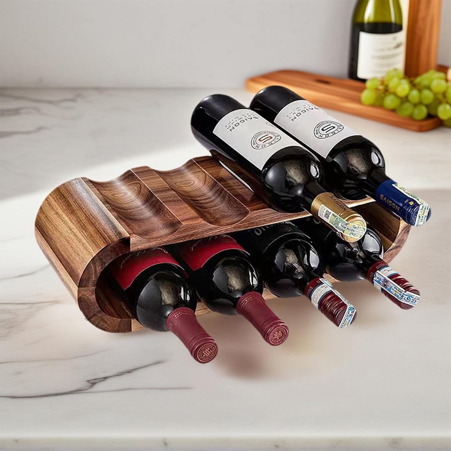 MultiBey 8-Bottle Acacia Wood Wine Rack - Freestanding Countertop