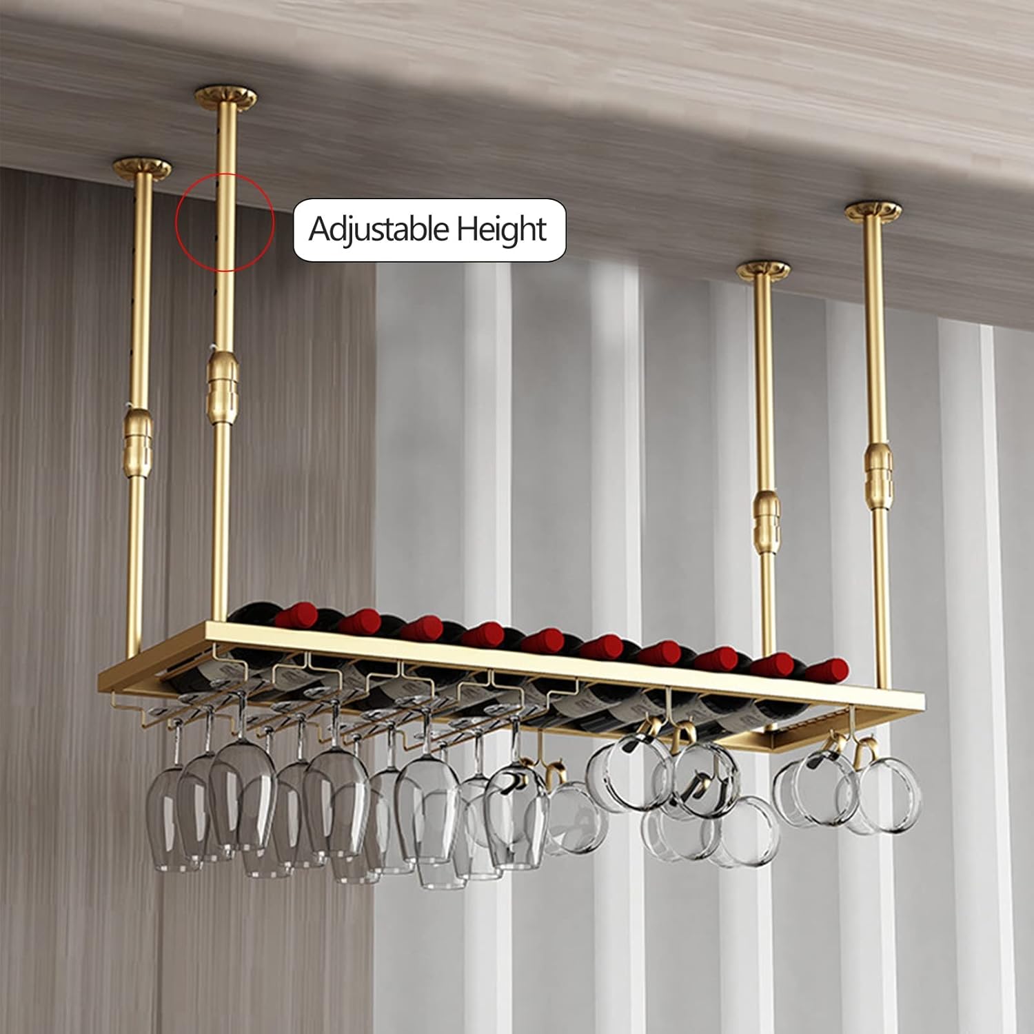 Suuim Ceiling Wine Rack Adjustable Height and Width Gold