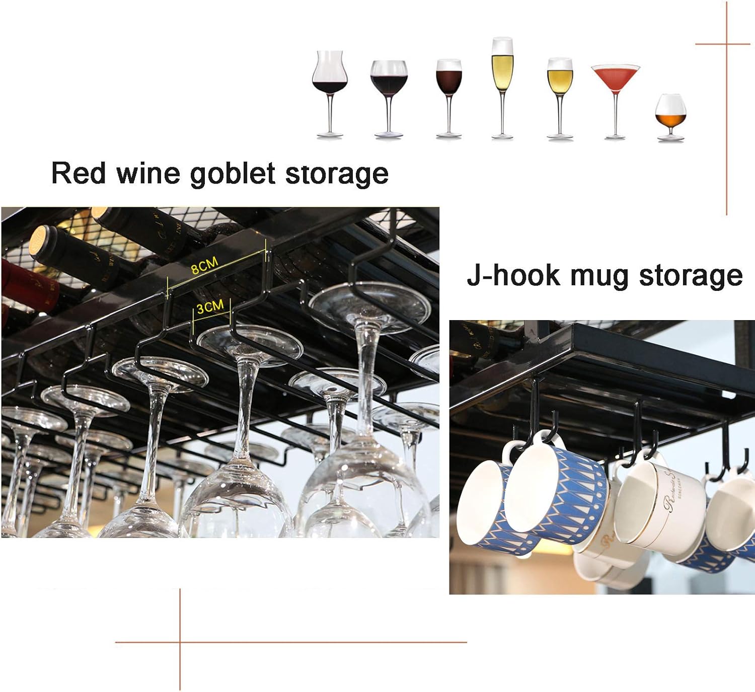 Wall-Mounted Wine Glass Rack With 2-Layer Metal Frame