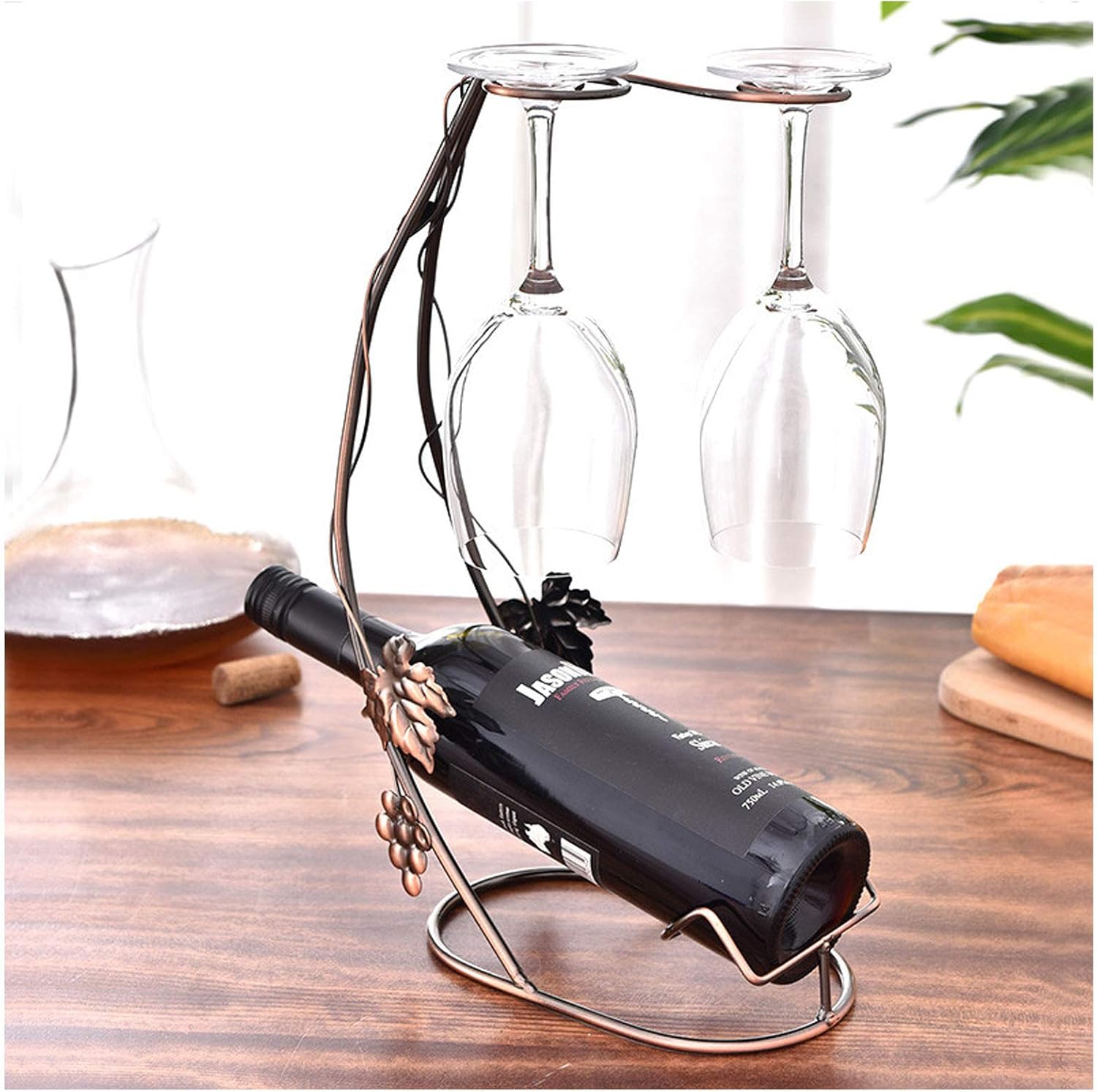 BOCbco Countertop Wine Glass Holder - 1 Bottle 2 Glasses Storage Rack
