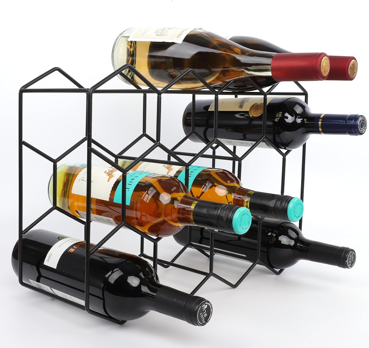 Luoieo Black Wine Rack 14 Bottles 3 Tier Matte Stainless Steel Holder