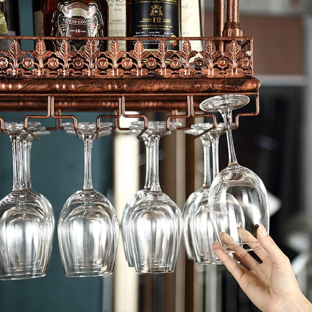Adjustable Metal Ceiling Wine Rack Holder - 60x35cm Black