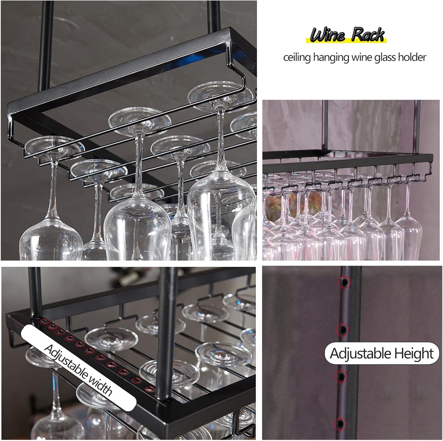 Suuim Adjustable Ceiling Wine Holder with Glasses Rack