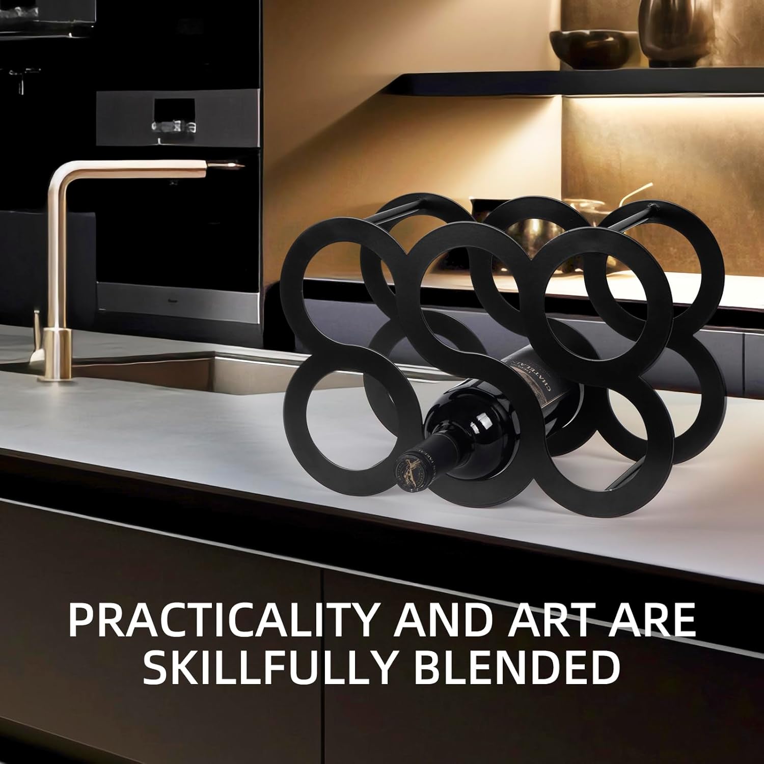 Modern Black Metal Wine Rack for 6 Bottles