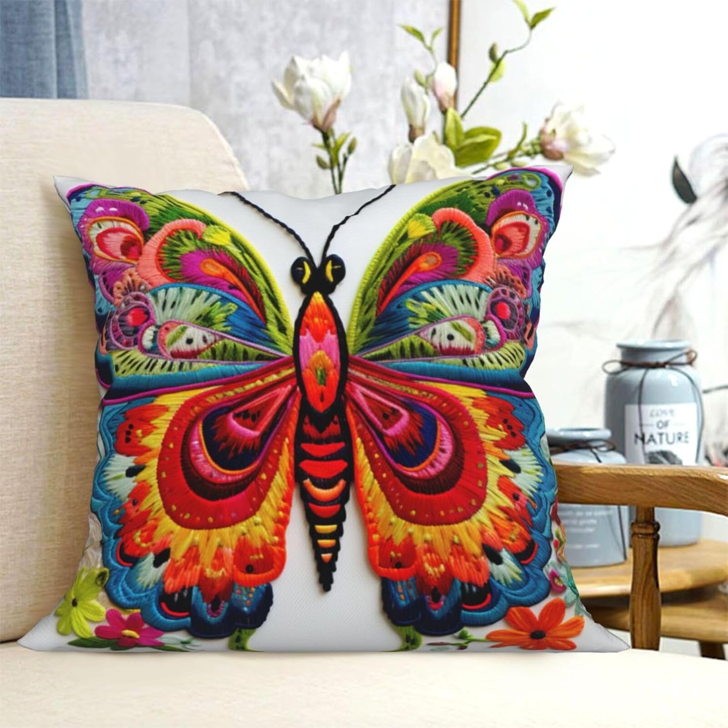 Ogniwo Embroidery Butterfly Throw Pillow 12x12 Inch Soft Square Cushion Case 1