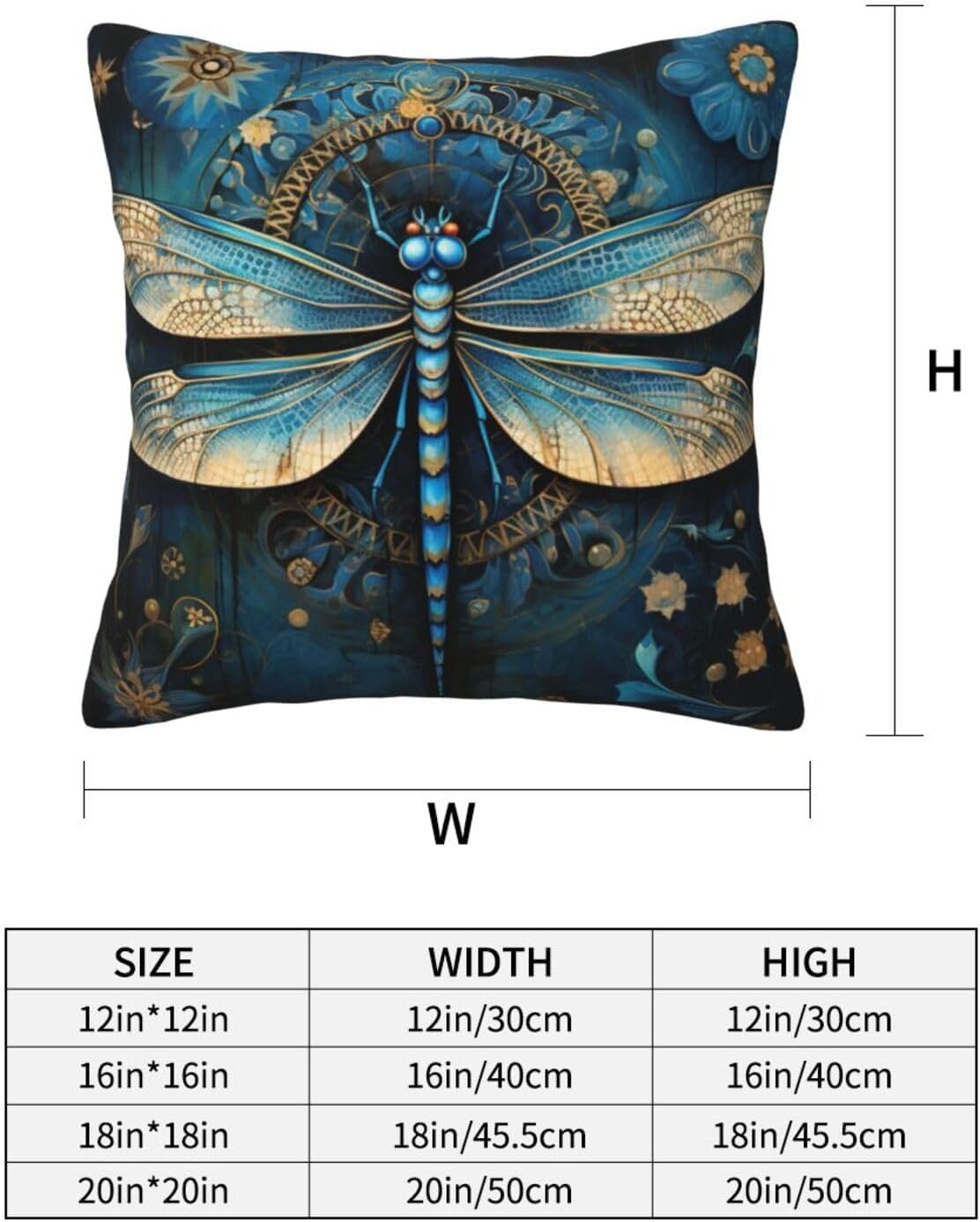 Ogniwo Art Blue Dragonfly Throw Pillow 12x12 Inch Soft Square Cushion Case