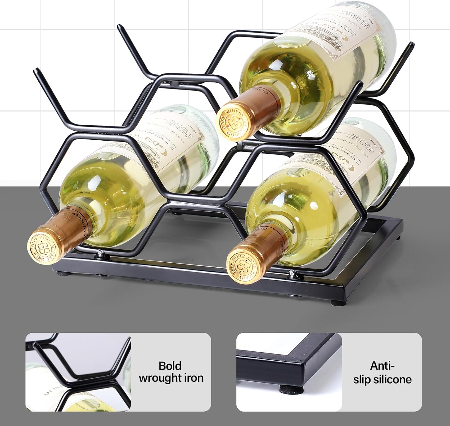 Drincarier 5 Bottle Tabletop Wine Rack - Modern Gold Metal Design