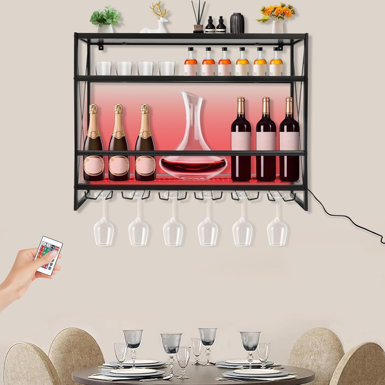 Gagalayong Wall Mounted Wine Rack with LED Light