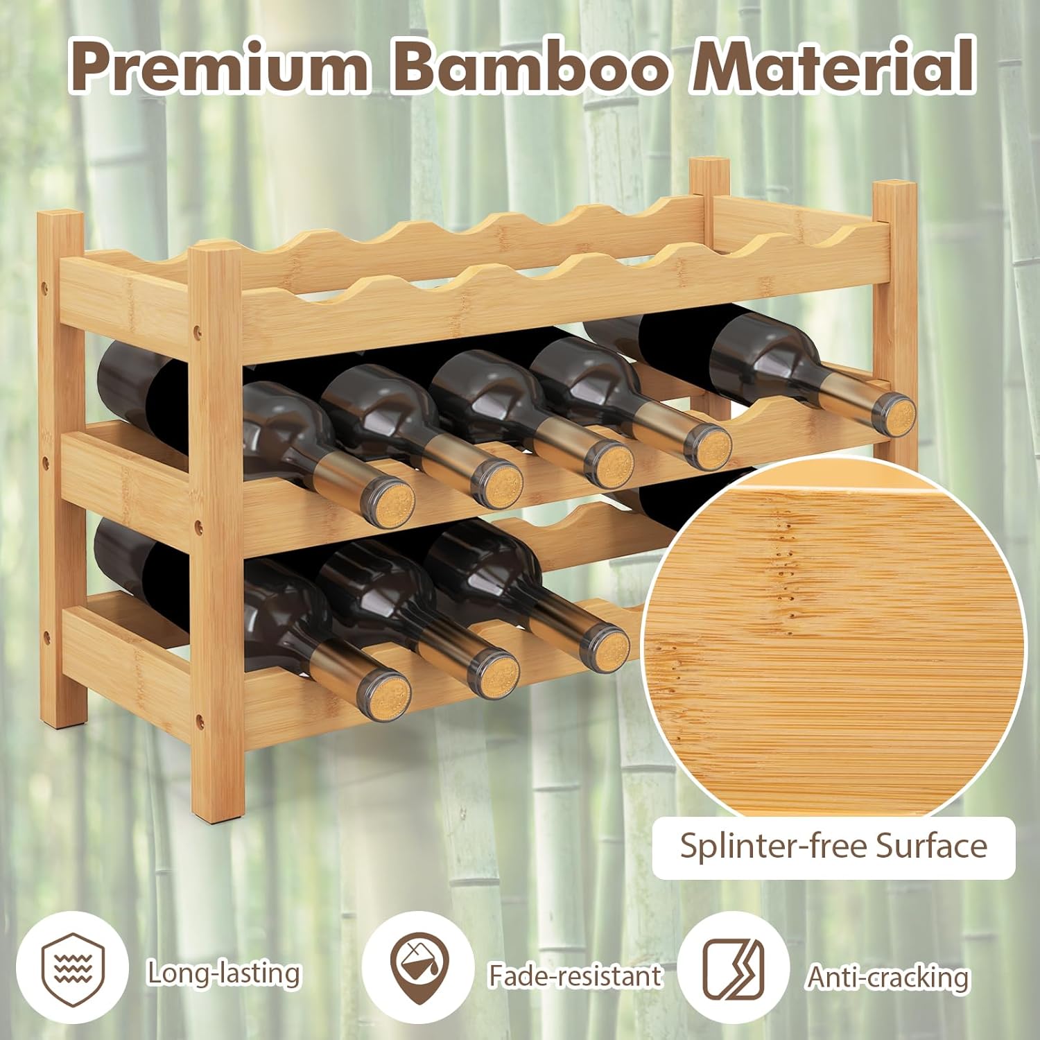 Giantex Bamboo 3 Tier Wine Rack 18 Bottle