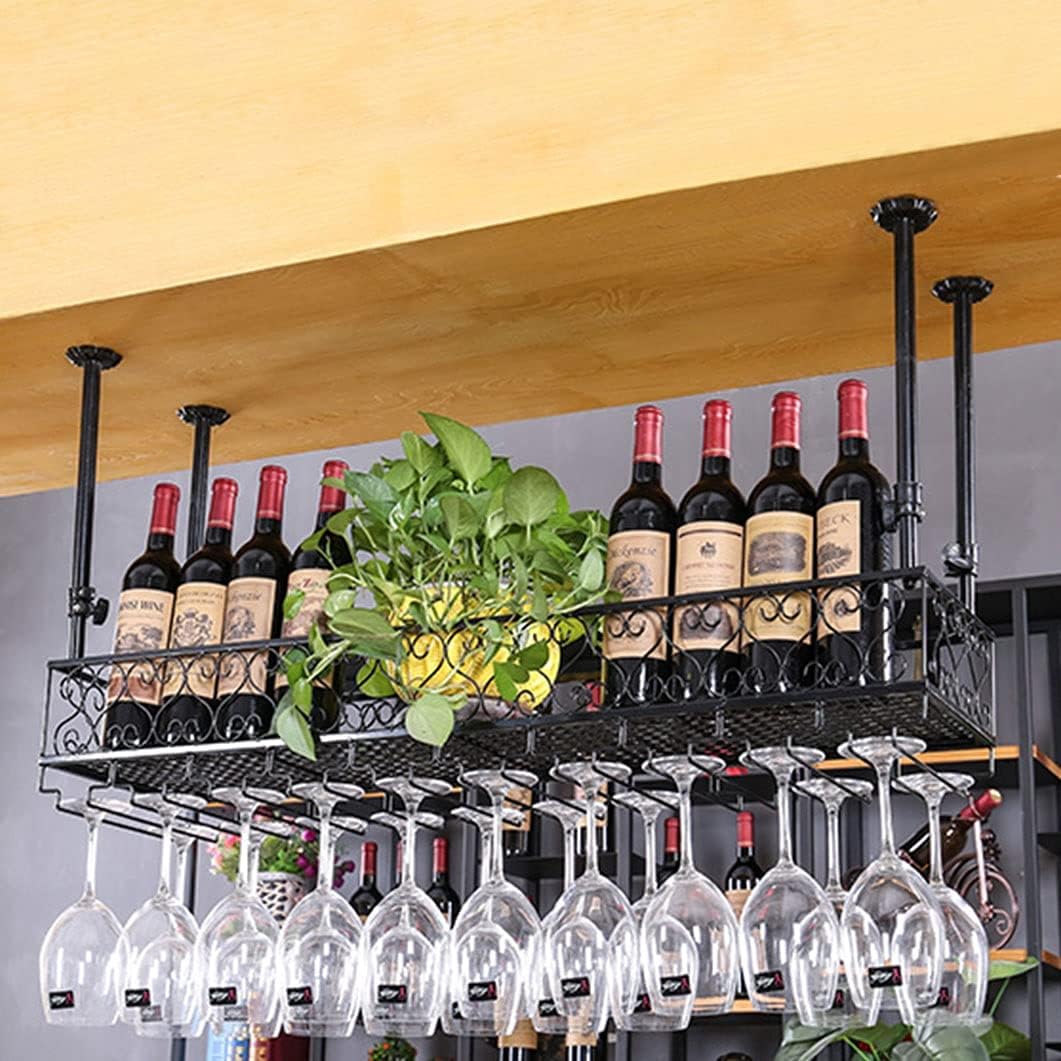 KIPOMC Adjustable Wine Rack with Glass Holder 100cm Heavy Duty Wall Shelf