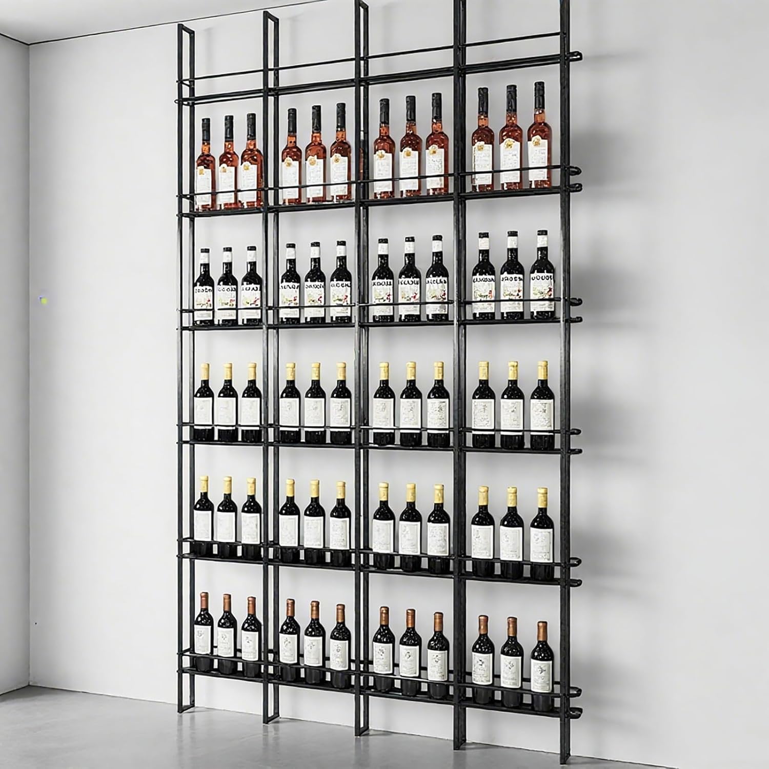 RAJYQODIS Wall Mounted 6-Tier Wine Rack - Black Industrial Style