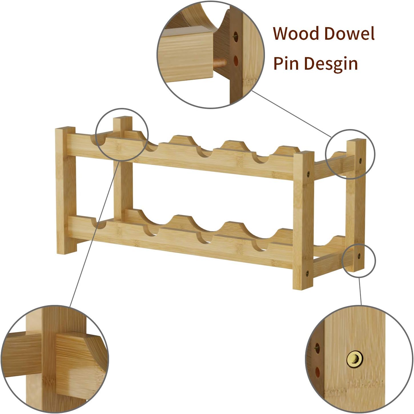 BAMEOS 8-Bottle Freestanding Bamboo Wine Rack