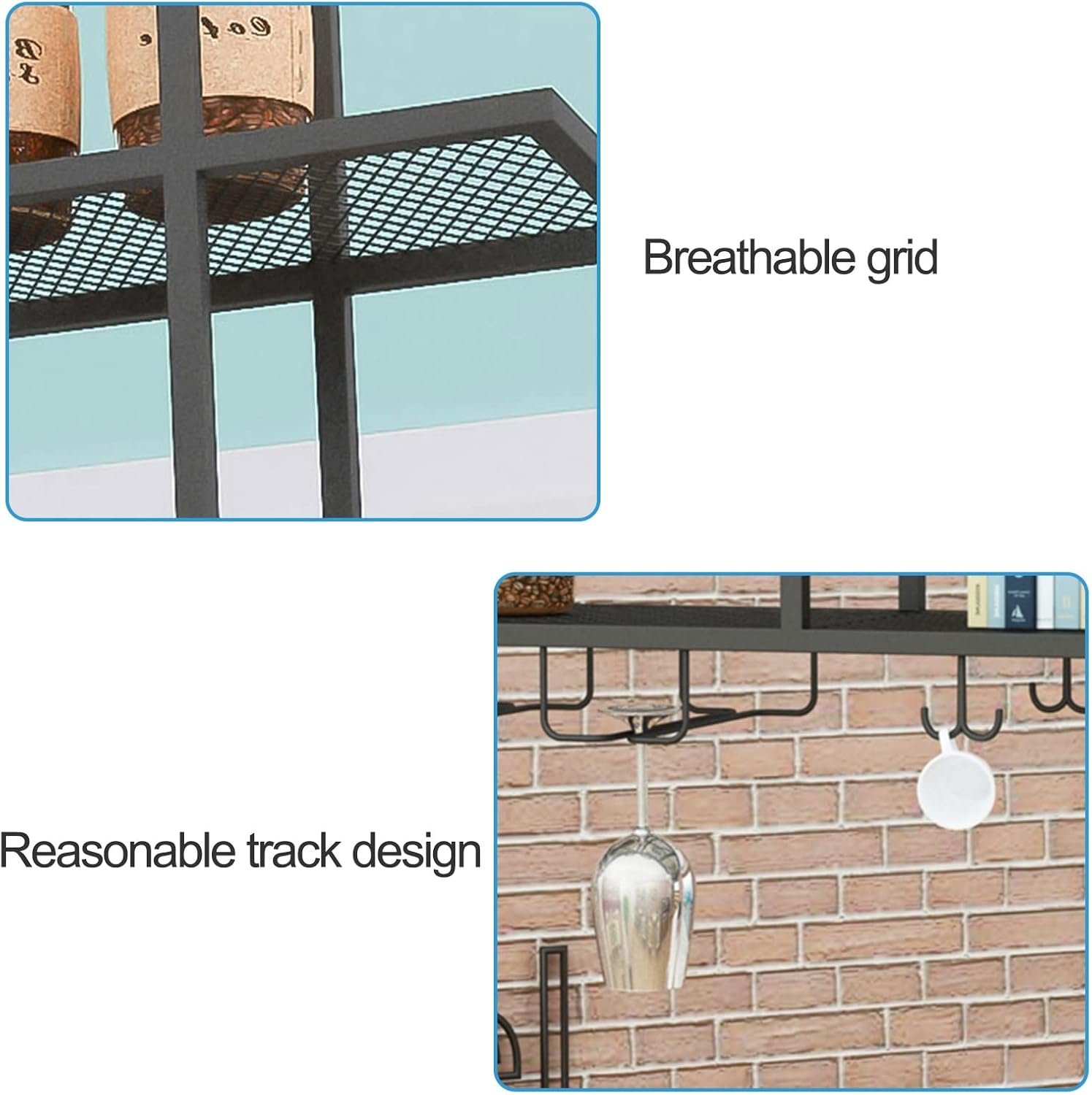 Modern Hanging Wine Rack with Iron Frame for Wall Mount