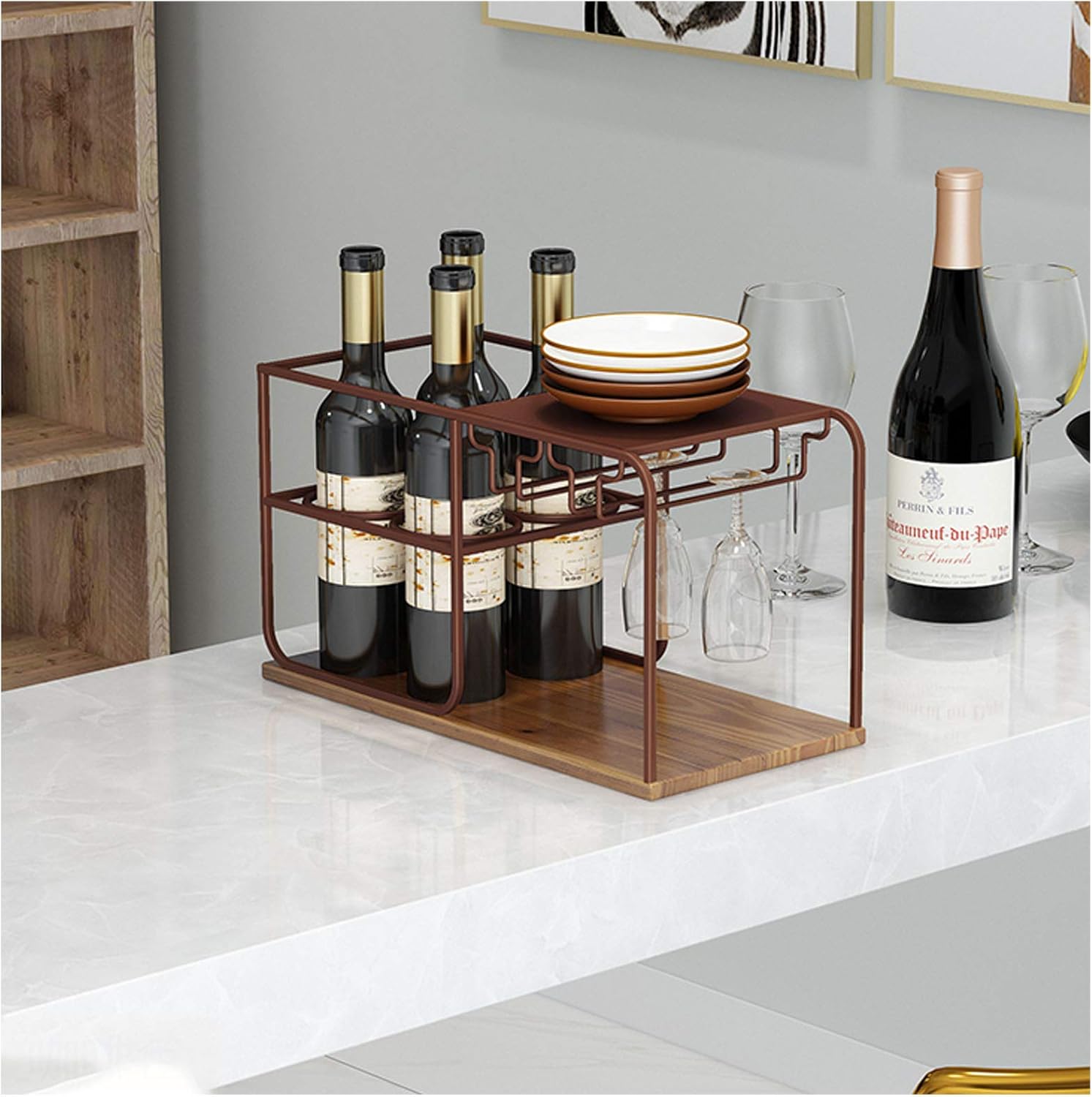 BOCbco Tabletop Wine Racks for 4 Bottles 4 Glasses