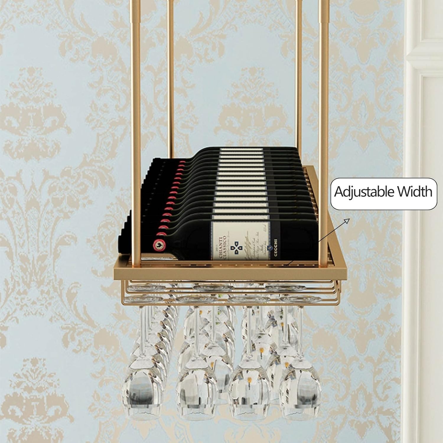 Suuim Adjustable Metal Wine Rack Holder with Ceiling Mount