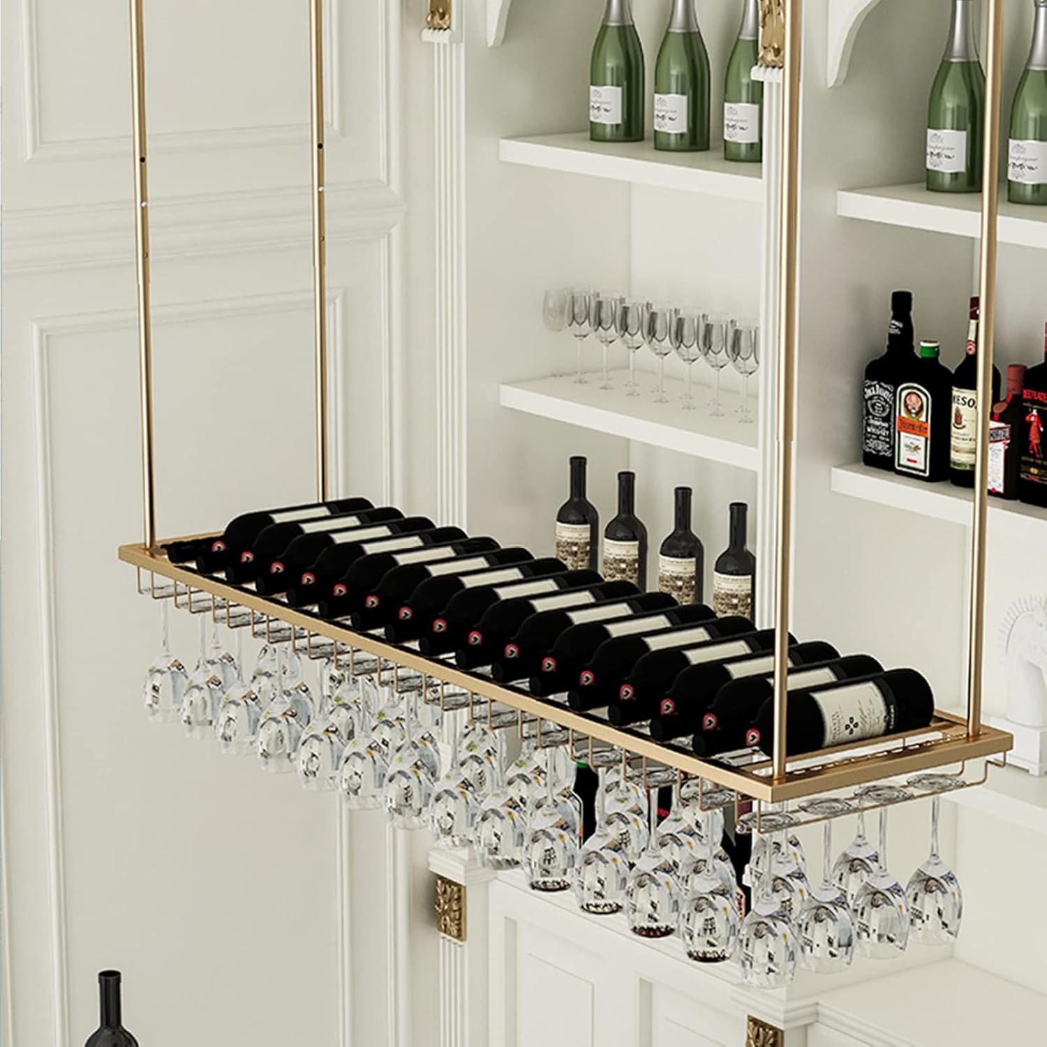 Suuim Gold Wine Glass Holder with Adjustable Stemware Rack