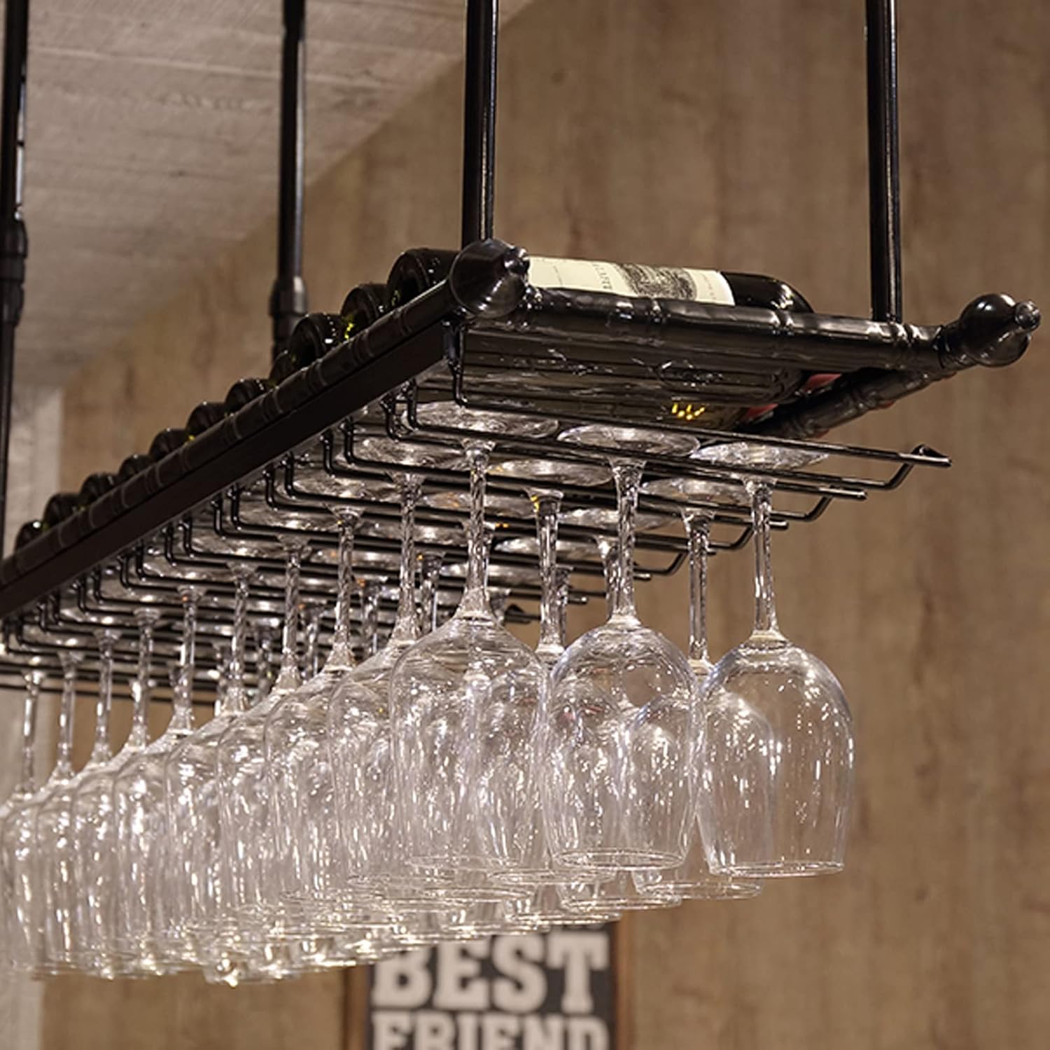 Industrial Black Metal Wine Glass Holder 120x30cm