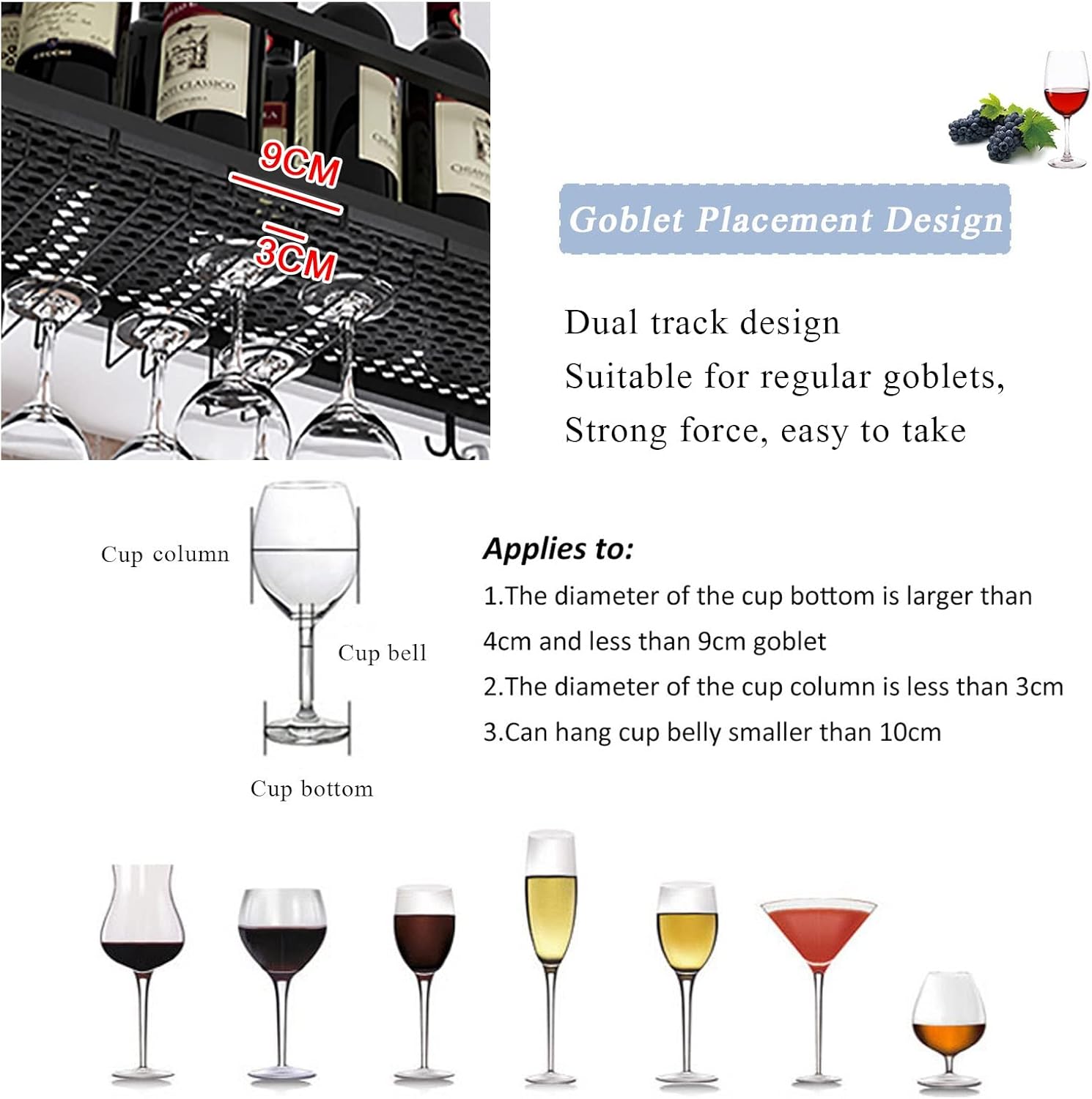 Industrial Black Wine Rack with Stemware Storage