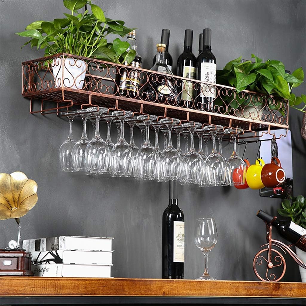 Retro Wall-Mounted Wine Rack with Metal Shelf