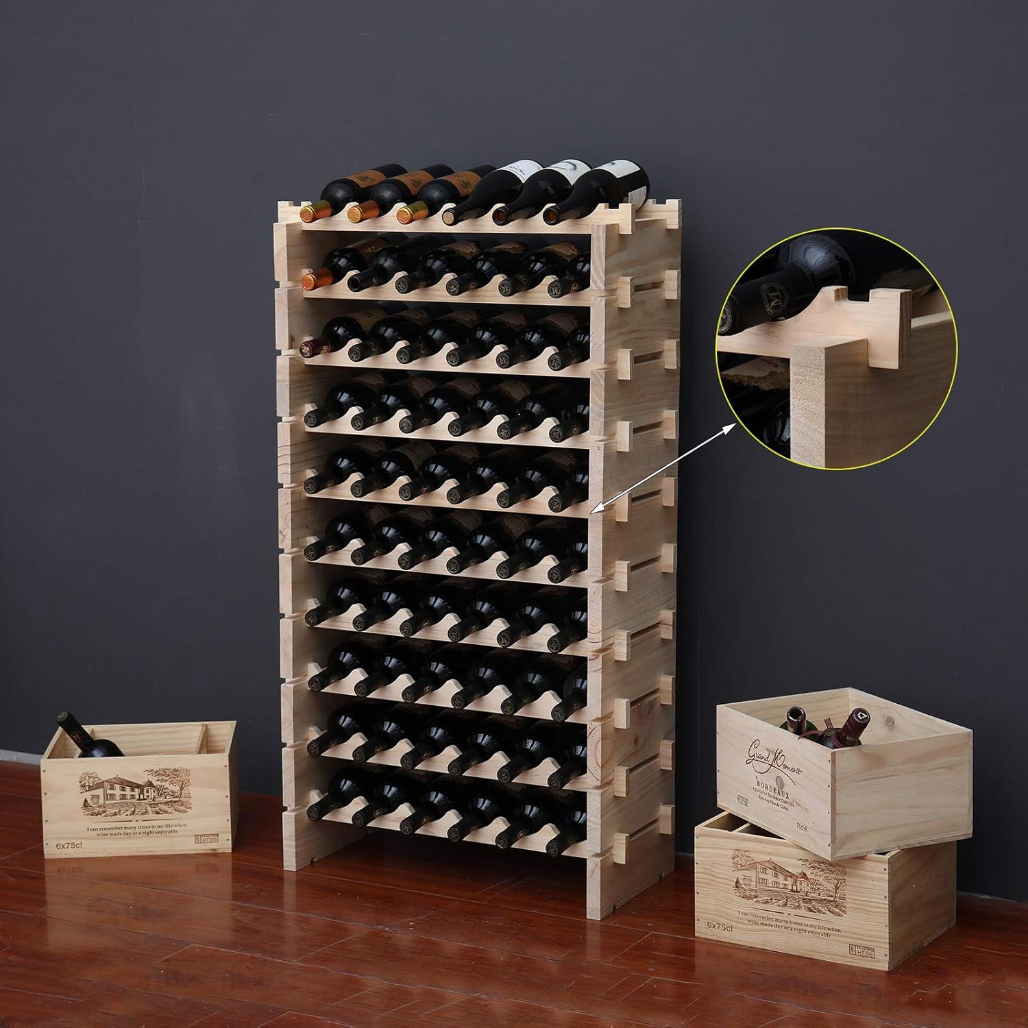 fdjamy Wine Rack 60 Bottles Natural Color 1