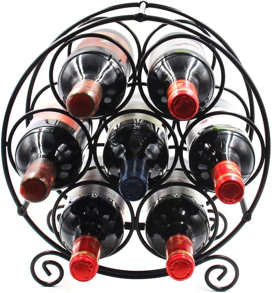BOCbco 7 Bottle Tabletop Wine Rack - Modern Black Metal Design 1