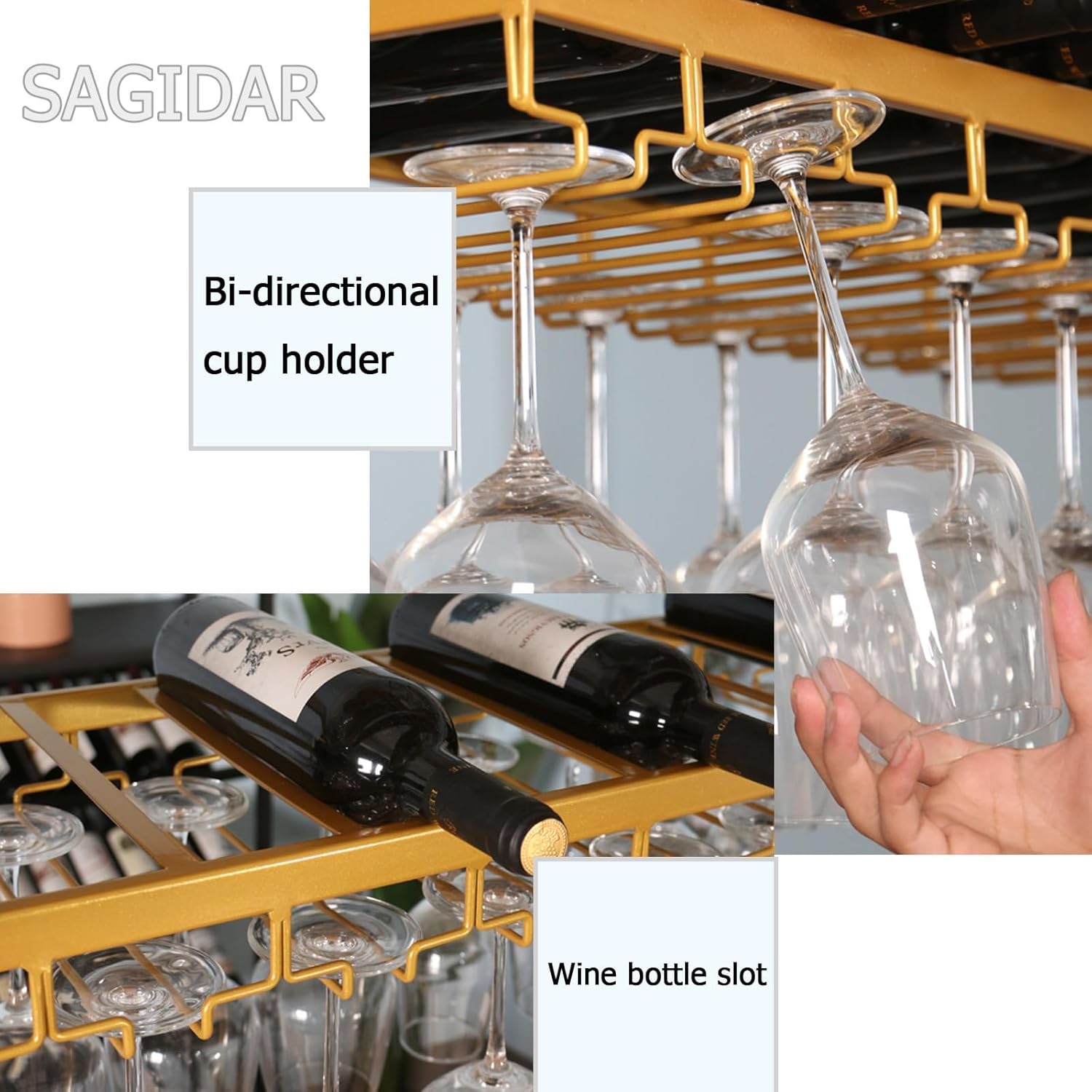 SAGIDAR Wall-Mounted Wine Rack Organizer
