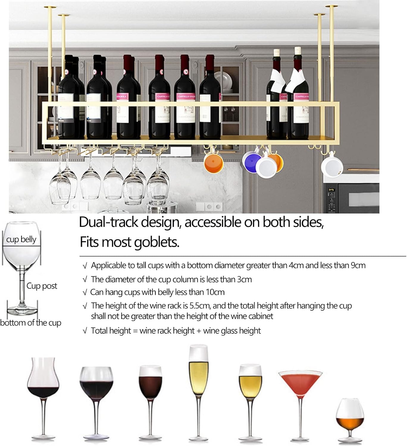 Adjustable Wine Rack with Stemware Holder - Gold
