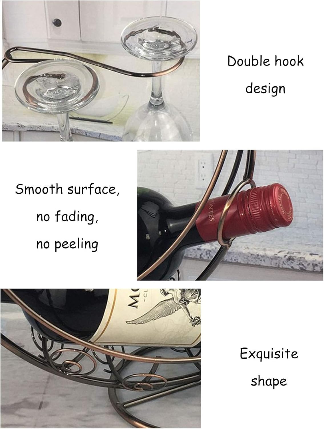 BOCbco Countertop Wine Glass Holder - 1 Bottle 2 Glasses Storage Rack