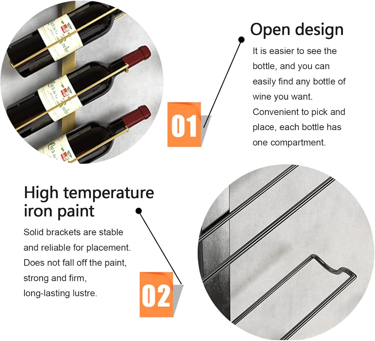 Wall-Mounted Wine Rack with 5 Sizes and Iron Construction