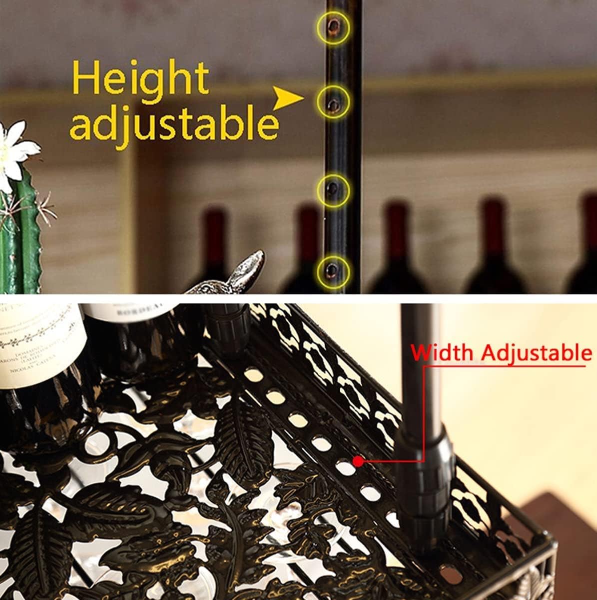 Adjustable Metal Ceiling Wine Rack Holder - 60x35cm Black