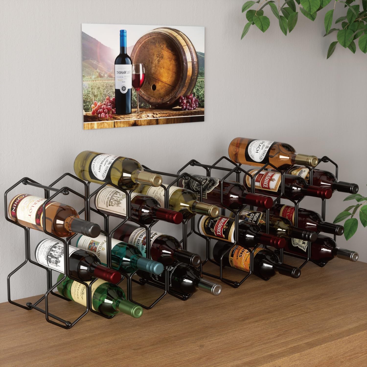 Buruis 14-Bottle Modern Metal Wine Rack - Black