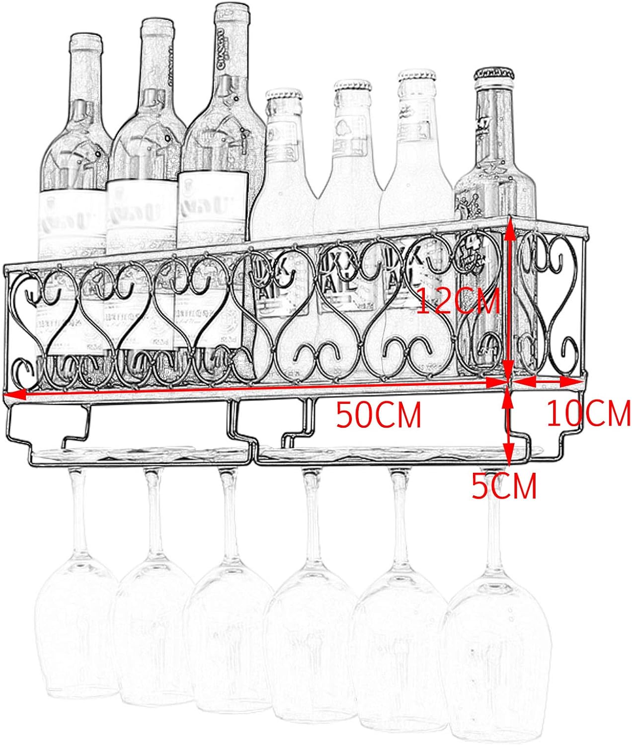 BOCbco Vintage Wall-Mounted Iron Wine Rack