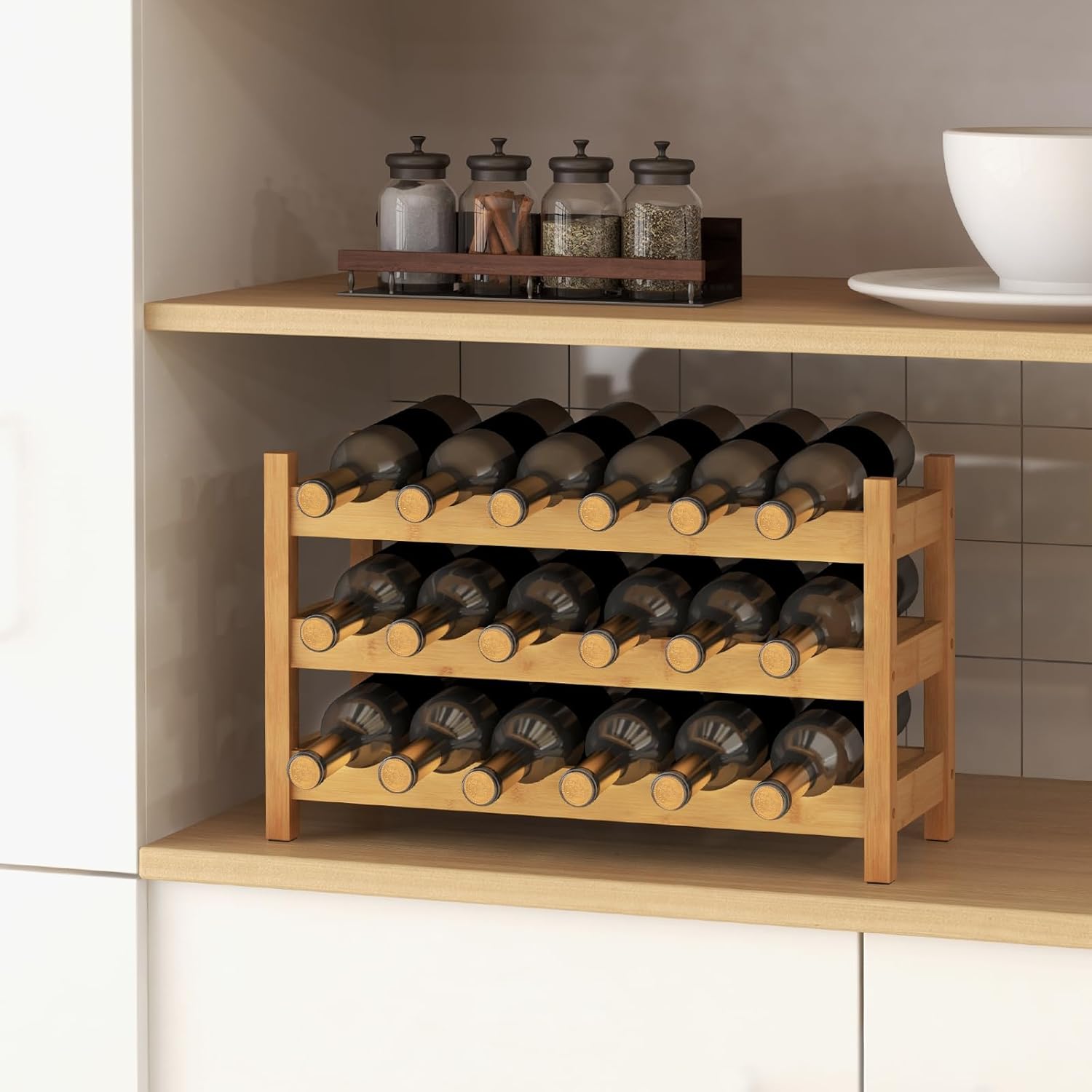 Giantex Bamboo 3 Tier Wine Rack 18 Bottle