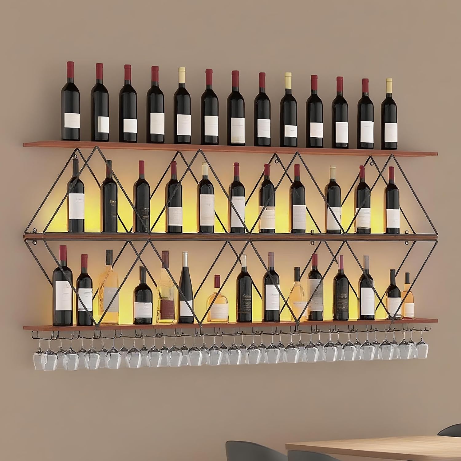 59in Wall Mount Wine Rack with Glass Holder