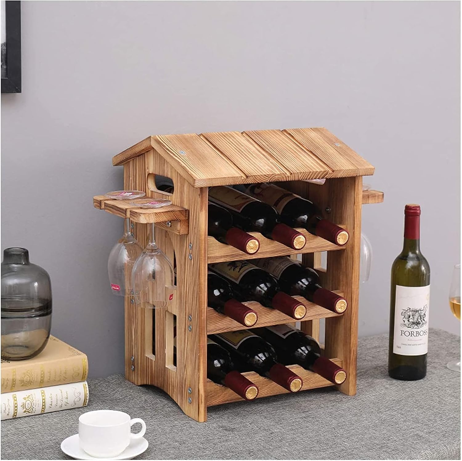 ALDEPO Wall-Mounted Wine Rack 3-Layer with 4-Glass Holder