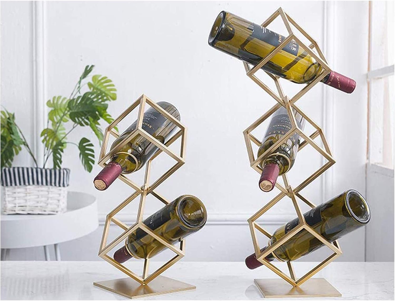 BOCbco 2 Layers Tabletop Wine Racks Gold Iron Design for 2 Bottles