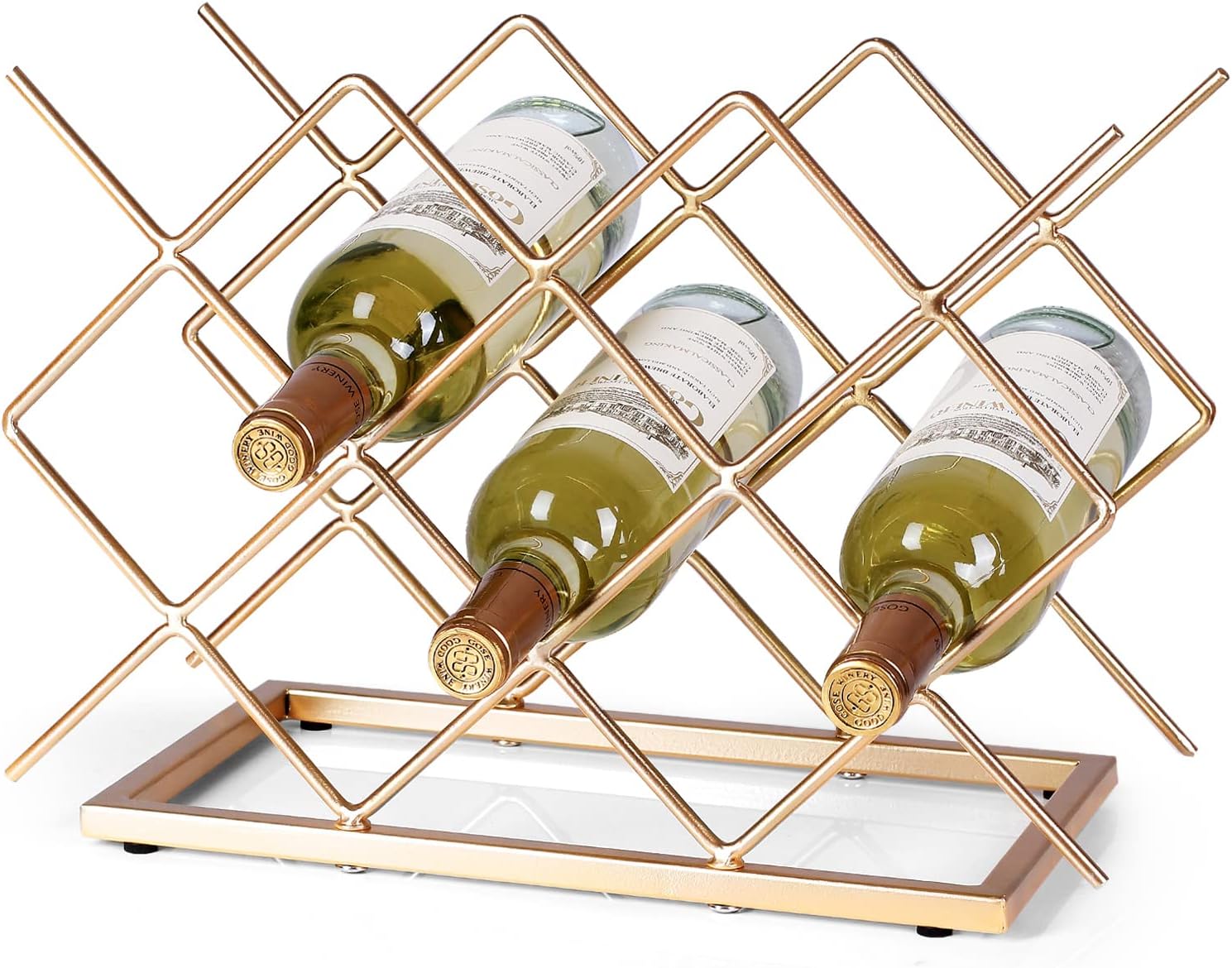 Drincarier Modern Gold Wine Rack 10 Bottle Countertop Stand