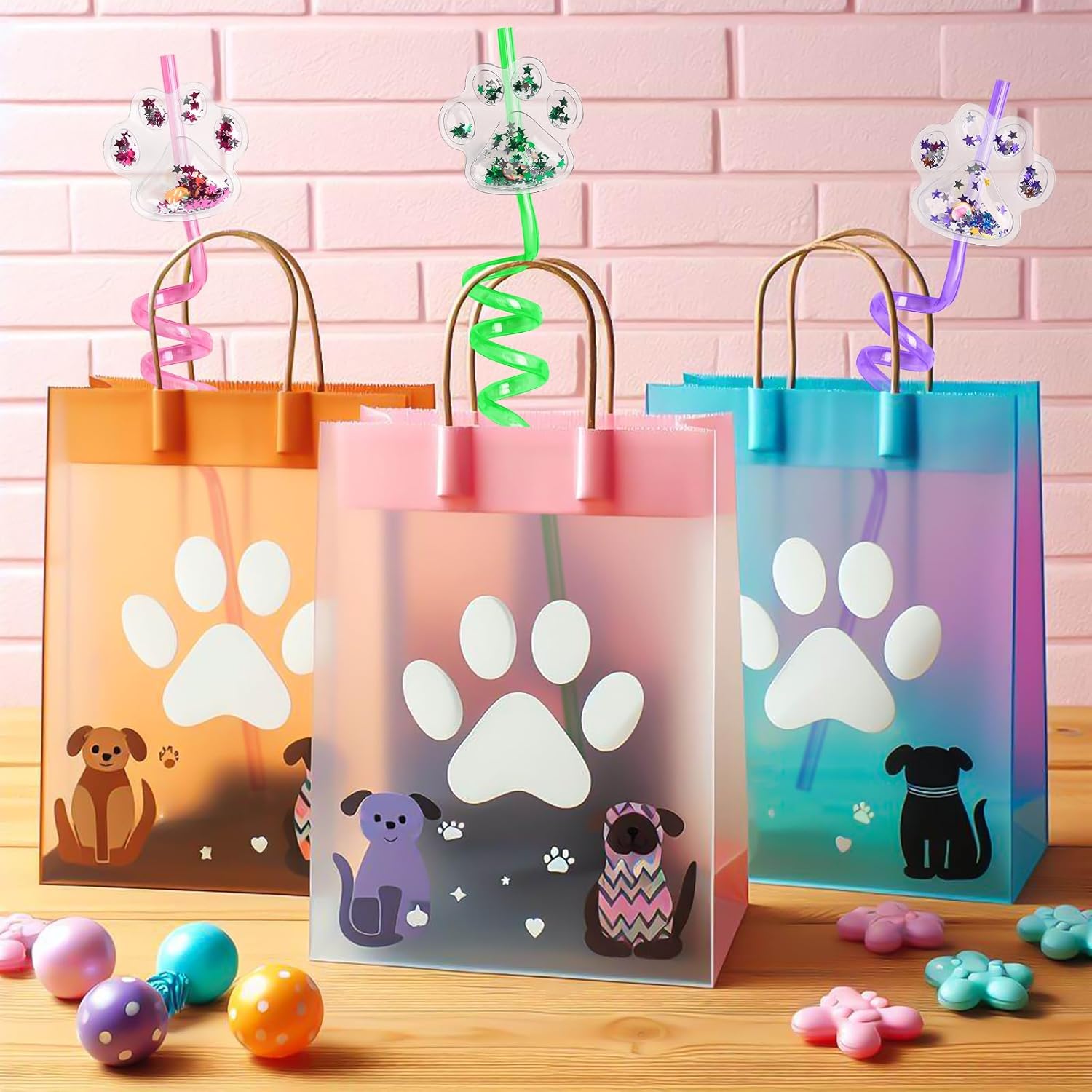 FZR Legend 24Pcs Glitter Paw Drinking Straws with 2Pcs Straw Cleaning Brushes