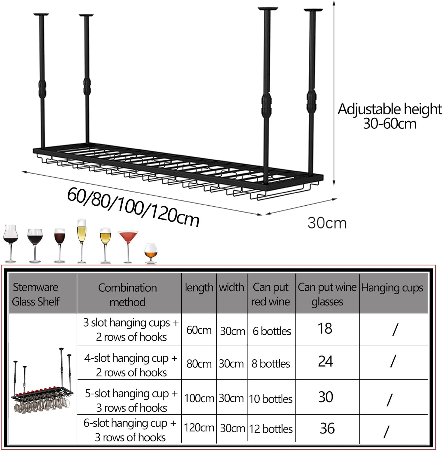 Adjustable Metal Wine Glass Holder for Kitchen and Bar
