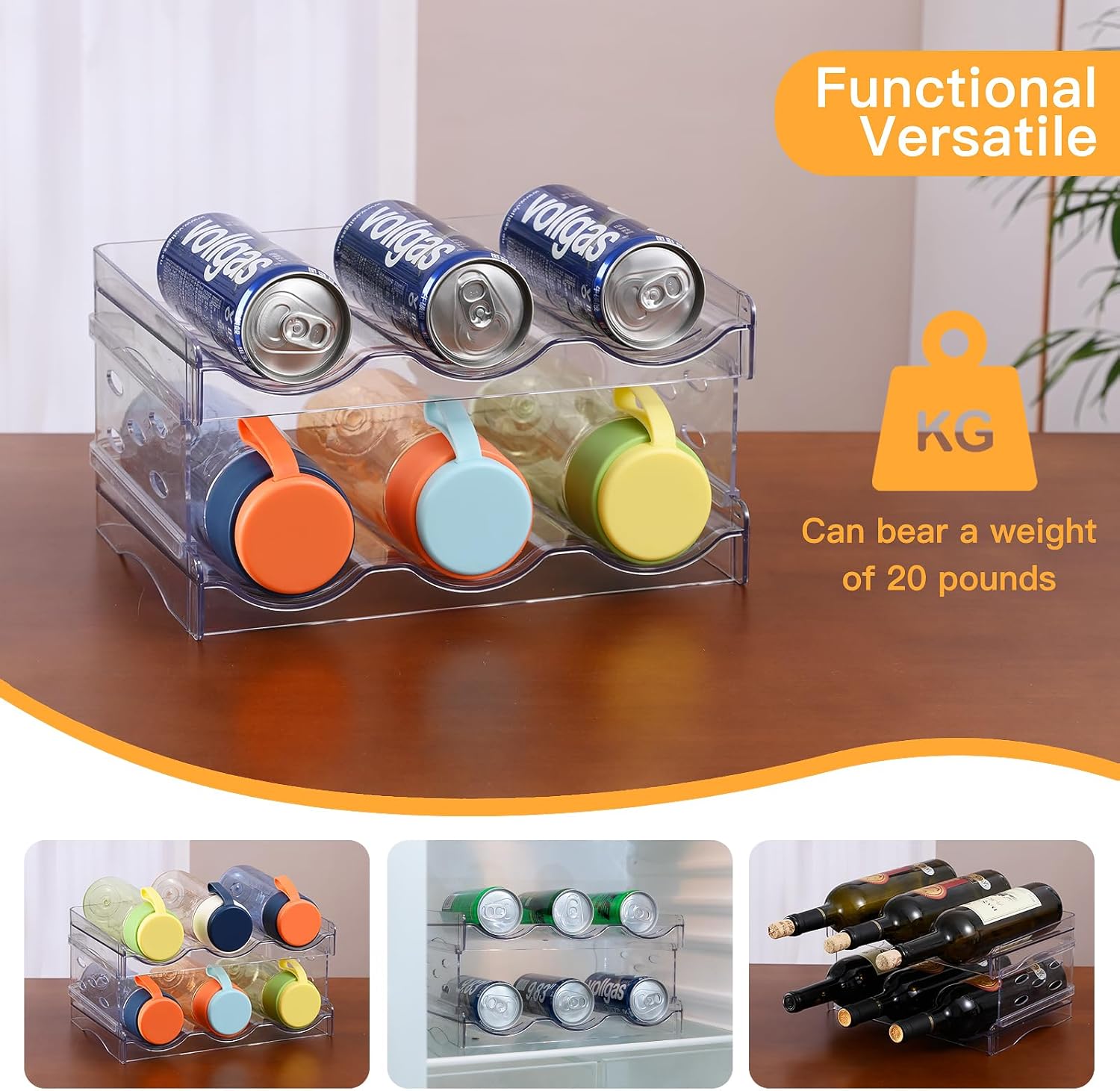 Keerte Acrylic Wine Rack - Stackable Freestanding Drink Holder for Kitchen Fridge