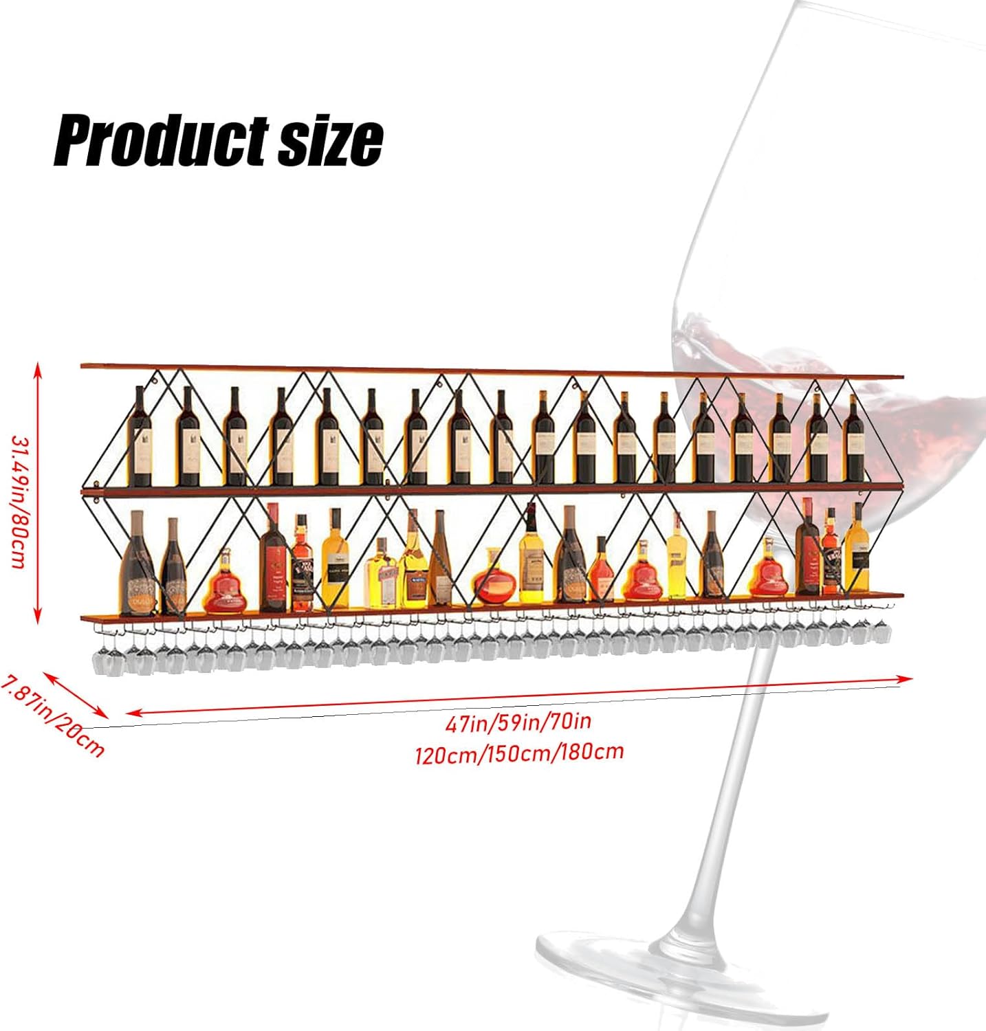 59in Wall Mount Wine Rack with Glass Holder