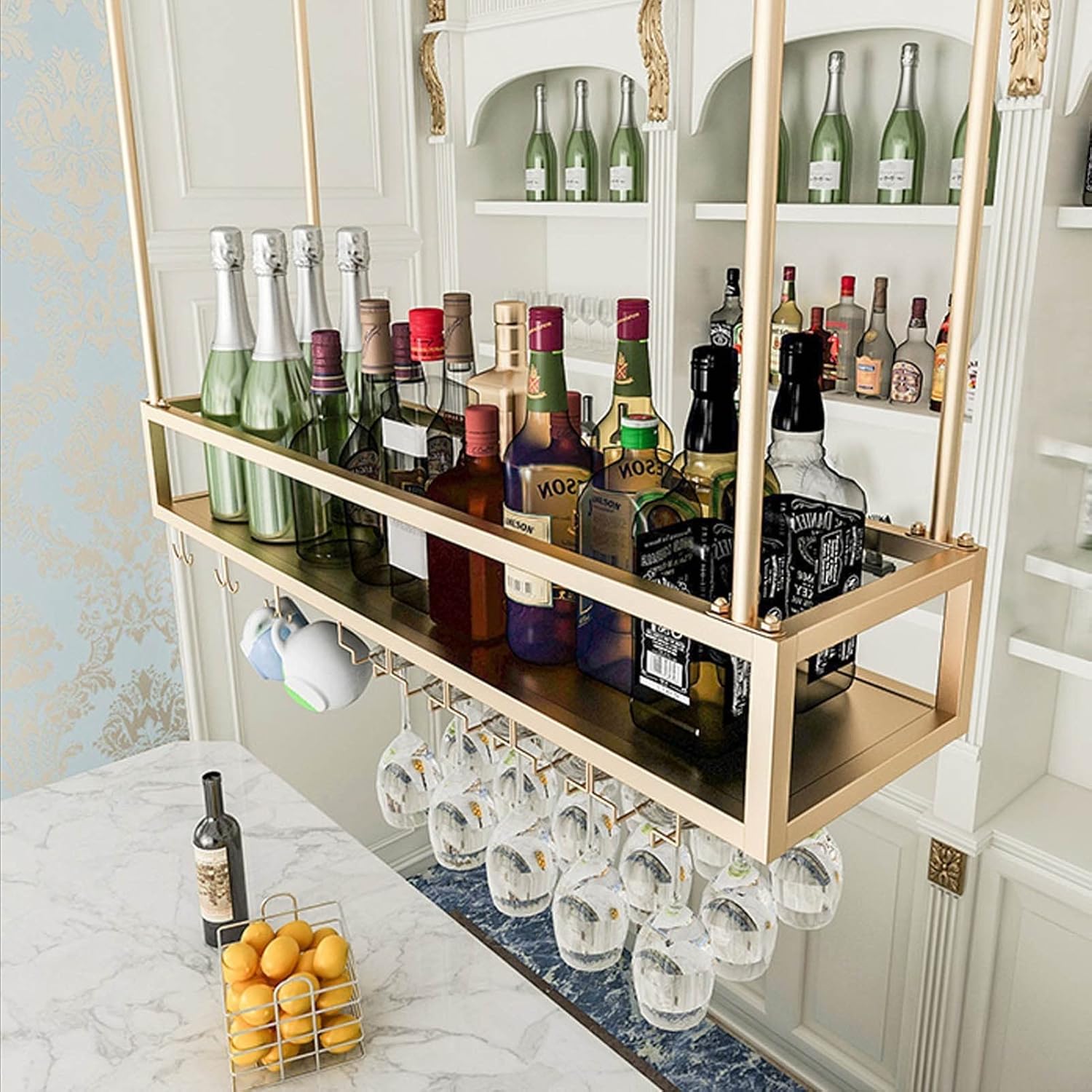 Suuim Ceiling Wine Rack Metal Gold Storage Holder
