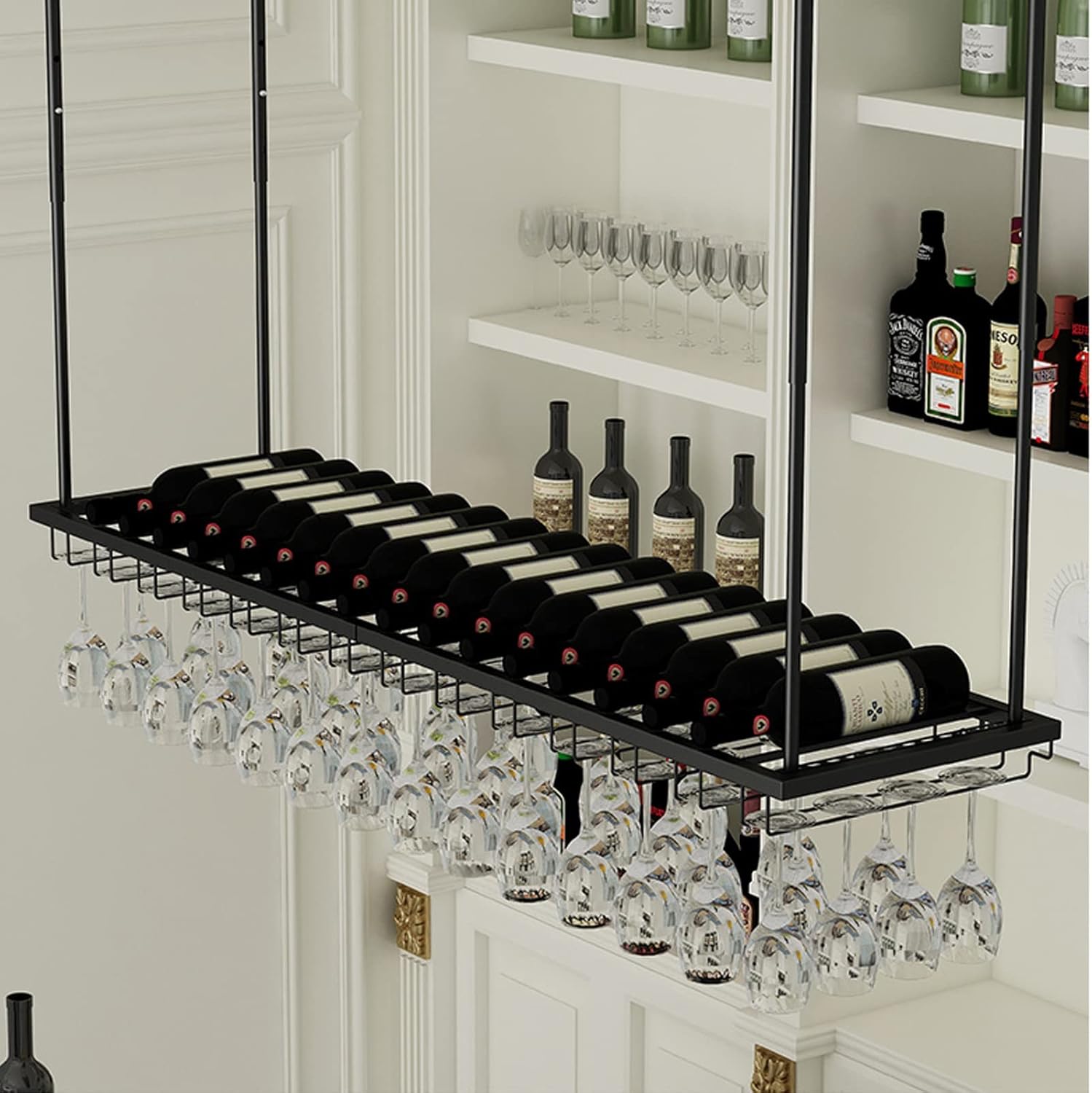 Wall-Mounted Wine Rack with Upside Down Glass Holder