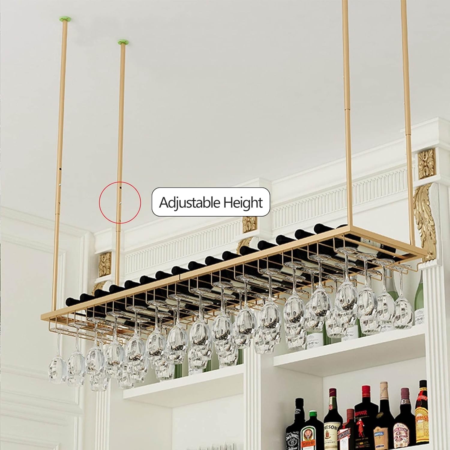 Suuim Adjustable Metal Wine Rack Holder with Ceiling Mount