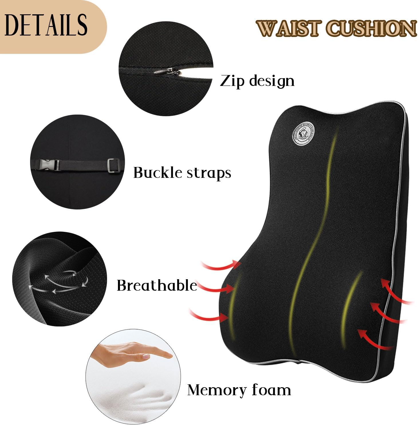Ecloud Shop Lumbar Support Cushion Set - Black
