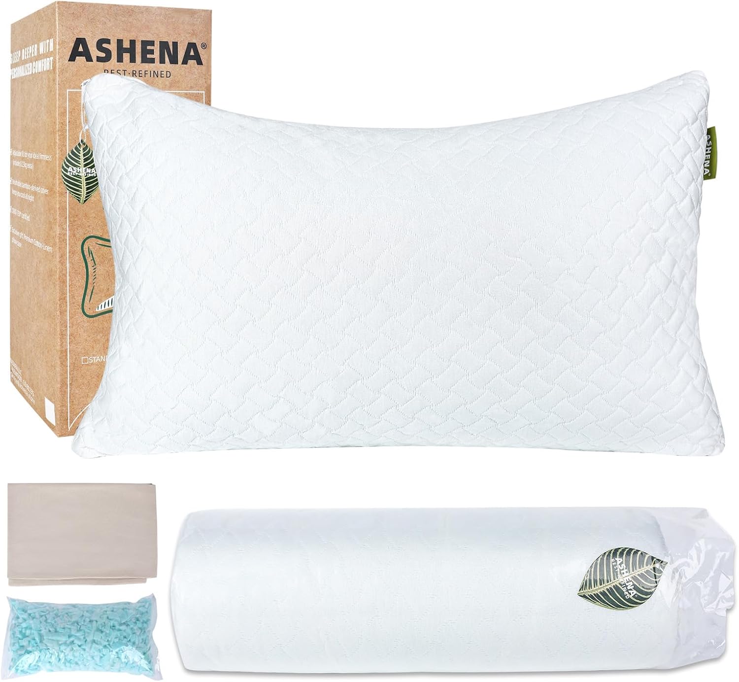 Ashena Adjustable Pillow with Cooling Bamboo Cover